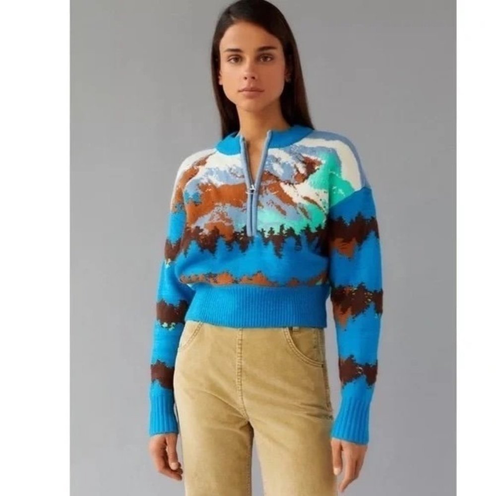 UO BDG Jesse Half-Zip Sweater Size M NWT Graphic Landscape Urban Outfitters - Picture 3 of 9